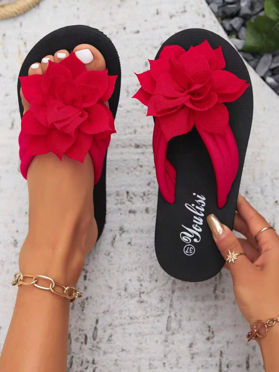 Women's Fashionable, Comfortable, And Lightweight Flip Flops For Beach And Casual Wear With Floral Design, Perfect For Home Use
