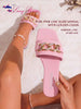 LangMoon Ashlee LangMoon 2026 Pink Women's Fashion Slide Sandals, Luxury Chain Rhinestone Details, Comfortable Flat Soles, Solid Colors, Sexy Elegant Cute, Versatile For Daily Wear, Beach, Vacation, Home, Commute, Party, Resort Wear